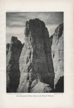 1908 - alter Druck - Die Nordwand der Kleinen Zinne von der Punta di Frida aus